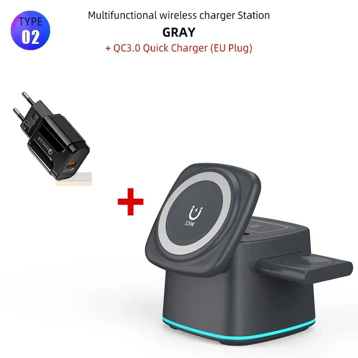3-in-1 Magnetic Wireless Charger for Apple Devices - 15W Fast Chargetch 8 7 Airpods